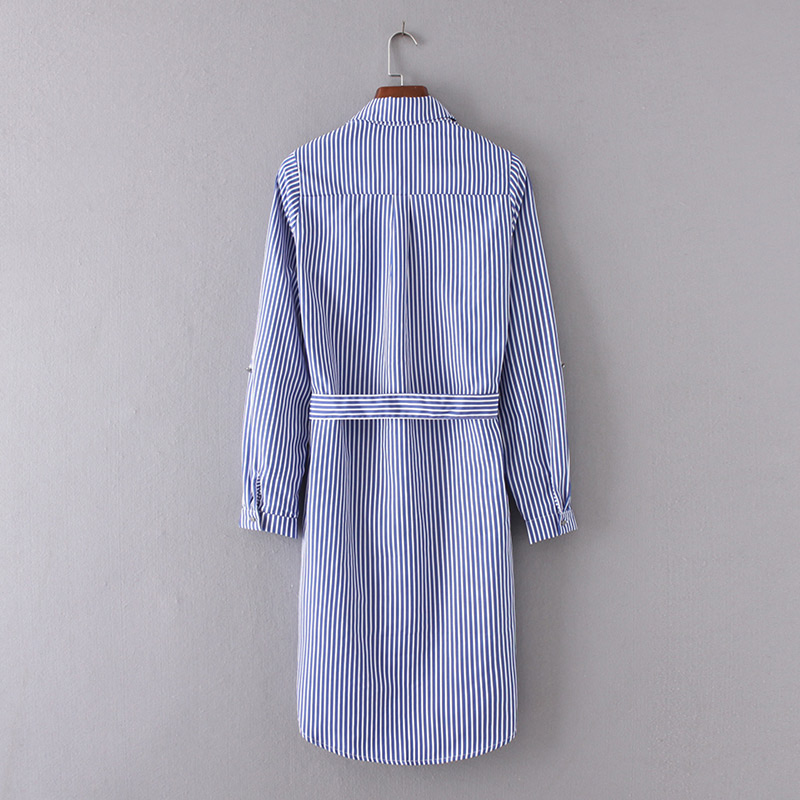 Fashion Blue+white Stripe Pattern Decorated Dress,Long Dress