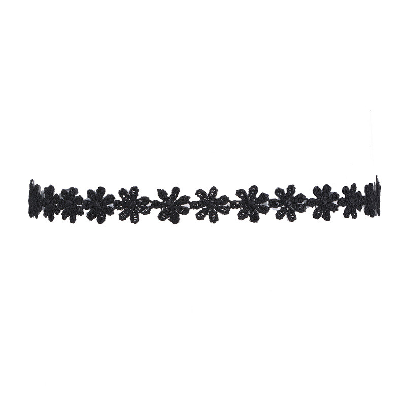 Elegant Black Flower&rivet Decorated Pure Color Choker Sets(5pcs),Chokers