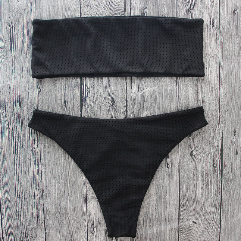 Sexy Black Pure Color Decorated Strapless Swimwear,Bikini Sets