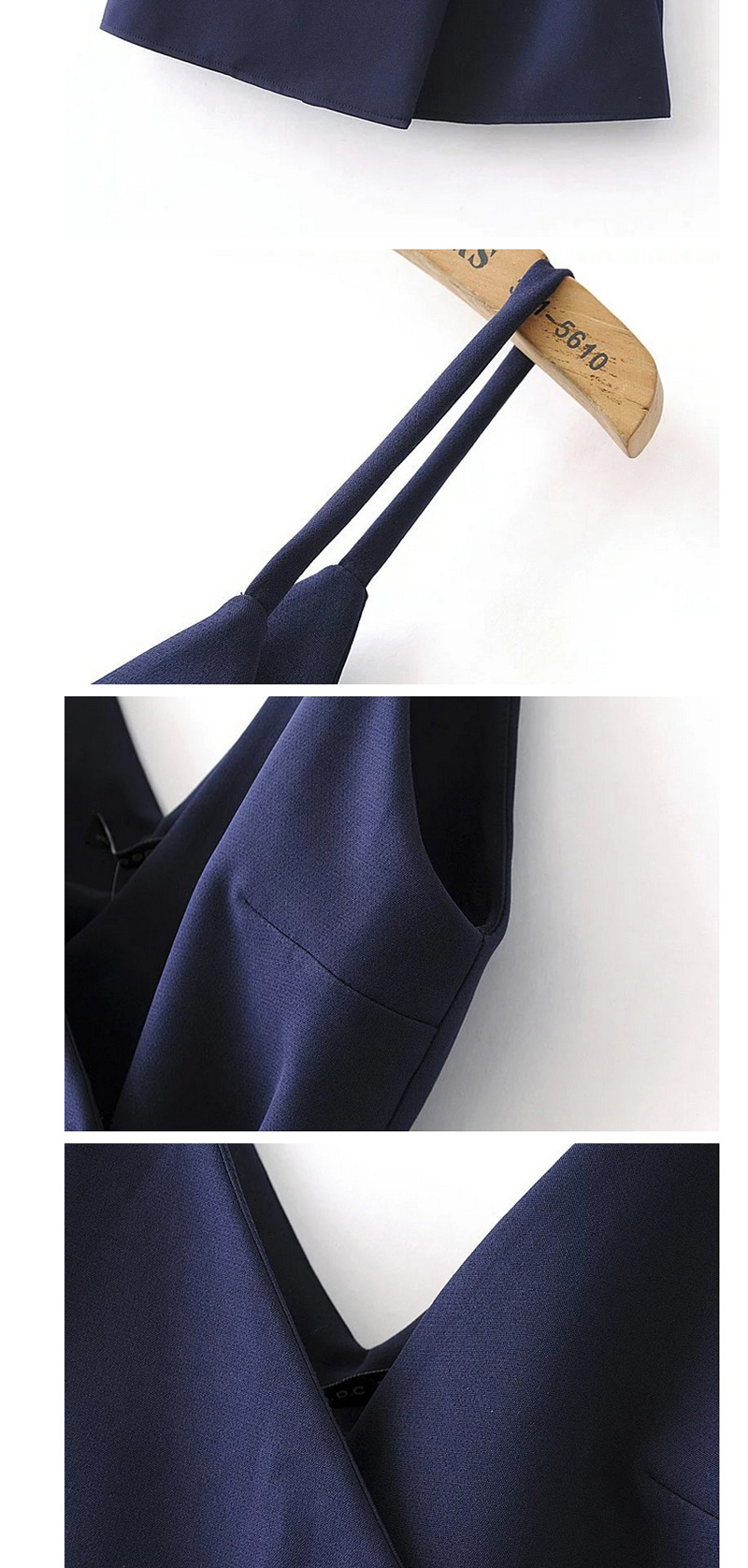Trendy Navy V Neckline Design Pure Color Irregular Shape Dress,Long Dress