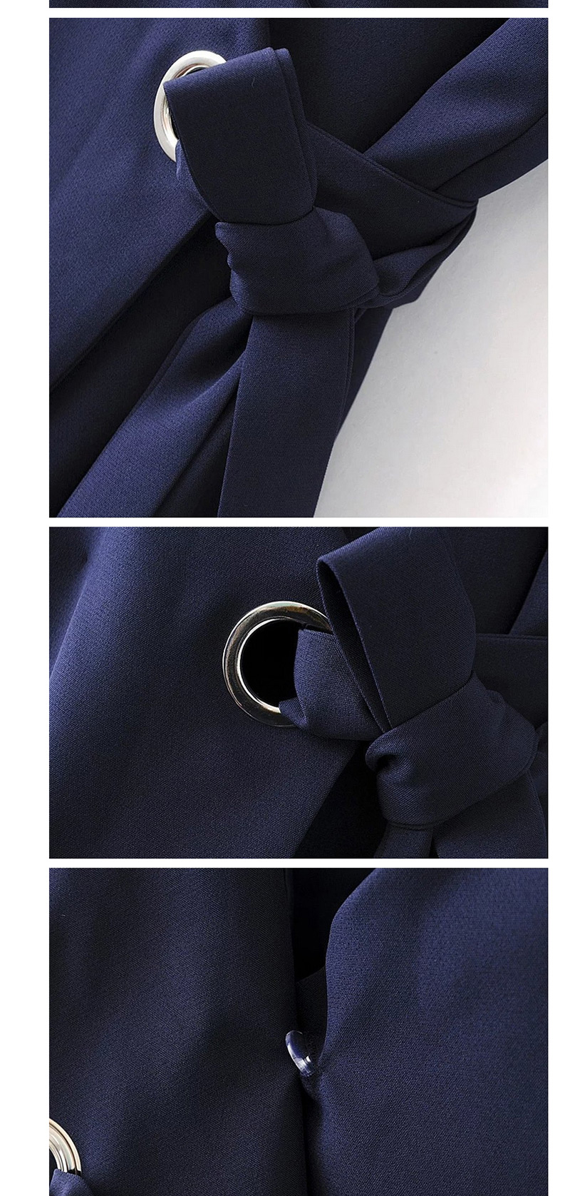 Trendy Navy V Neckline Design Pure Color Irregular Shape Dress,Long Dress