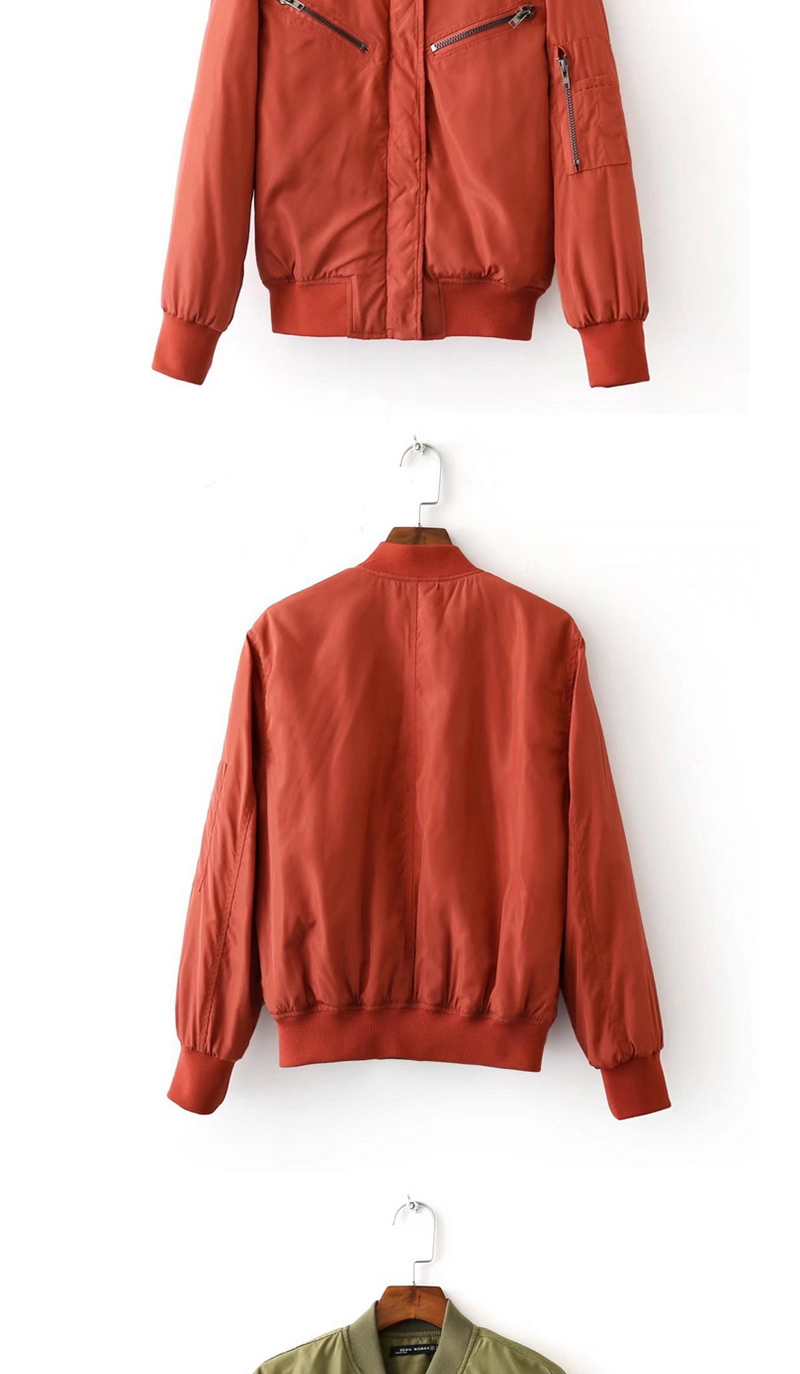 Trendy Red Pure Color Decorated Long Sleeves Jacket,Coat-Jacket