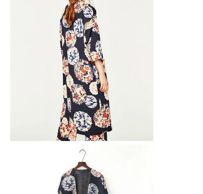 Trendy Multi-color Flower Pattern Decorated Long Sleeves Kimono,Sunscreen Shirts