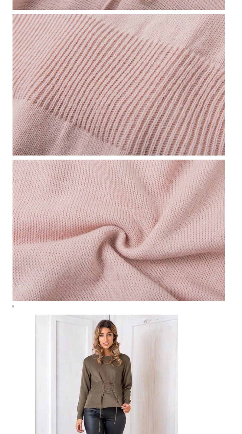 Trendy Khaki Round Neckline Design Pure Color Sweater,Sweater