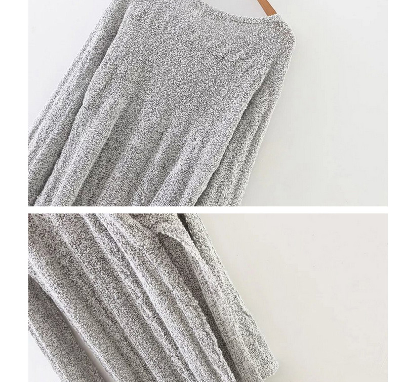 Trendy Gray Pure Color Decorated Long Sleeves Split Sweater,Sweater