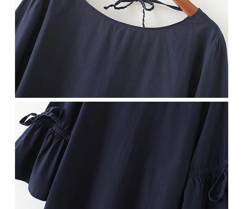 Trendy Navy Pure Color Decorated Short Sleeves Dress,Long Dress
