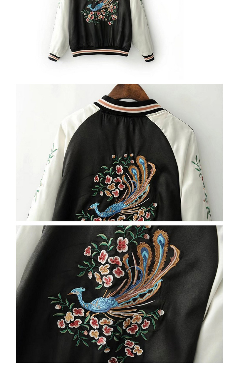 Trendy Black+white Flower Decorated Long Sleeves Simple Coat,Coat-Jacket