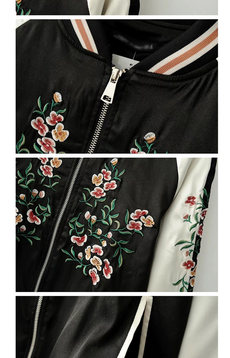 Trendy Black+white Flower Decorated Long Sleeves Simple Coat,Coat-Jacket