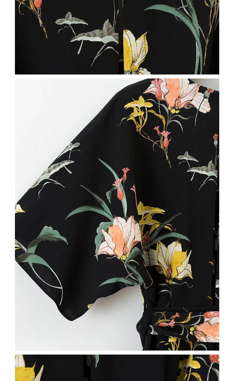 Trendy Multi-color Flower Decorated Short Sleeves Jumpsuit,Pants