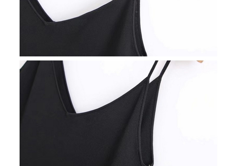 Trendy Black Pure Color Decorated Suspender Vest,Tank Tops & Camis