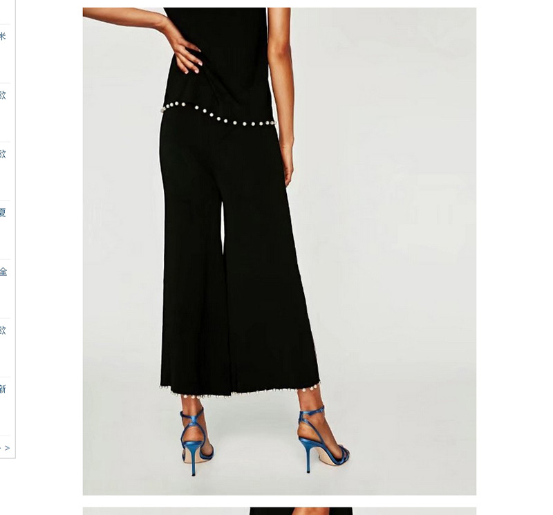 Trendy Black Pure Color Decorated Wide Leg Pants,Pants
