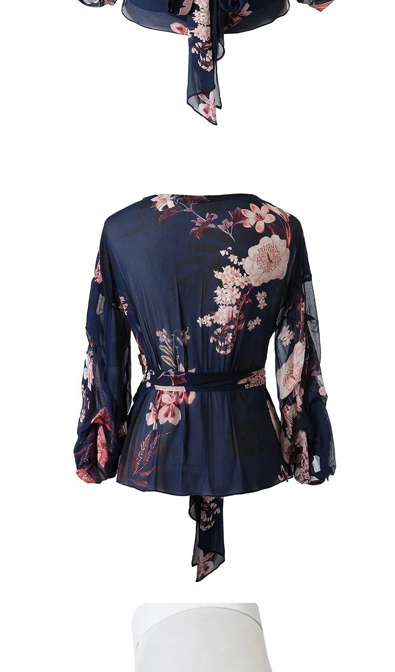 Trendy Multi-color Flower Pattern Decorated Long Sleeves Blouse,Tank Tops & Camis