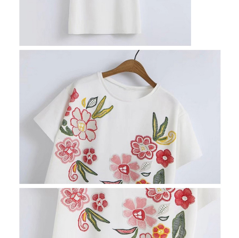 Trendy White Flower Pattern Decorated Short Sleeves T-shirt,Tank Tops & Camis