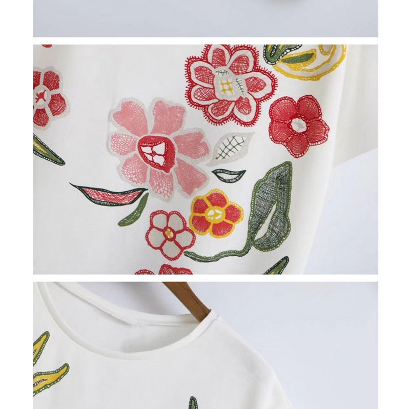 Trendy White Flower Pattern Decorated Short Sleeves T-shirt,Tank Tops & Camis