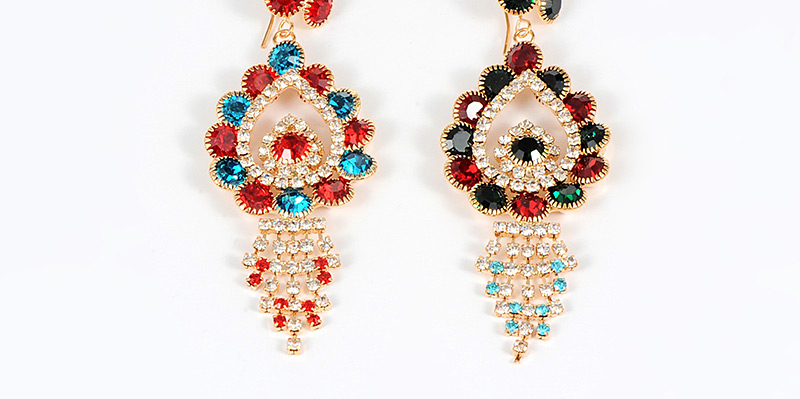 Elegant Blue+red Water Drop Shape Diamond Design Earrings,Drop Earrings