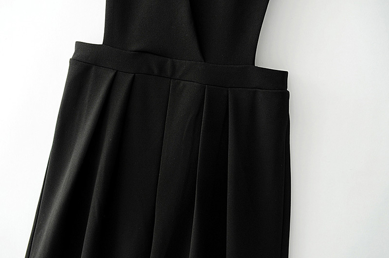 Fashion Black Pure Color Design V Neckline Belt Pants,Pants