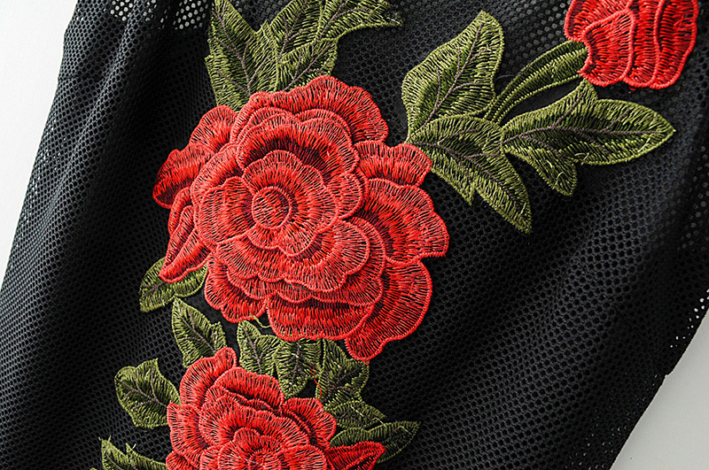 Fashion Black Flower Decorated Suspender Dress,Long Dress