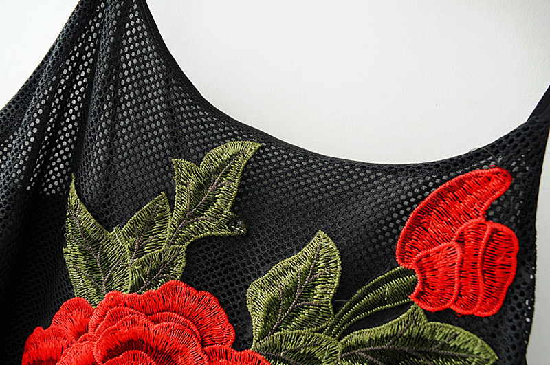 Fashion Black Flower Decorated Suspender Dress,Long Dress