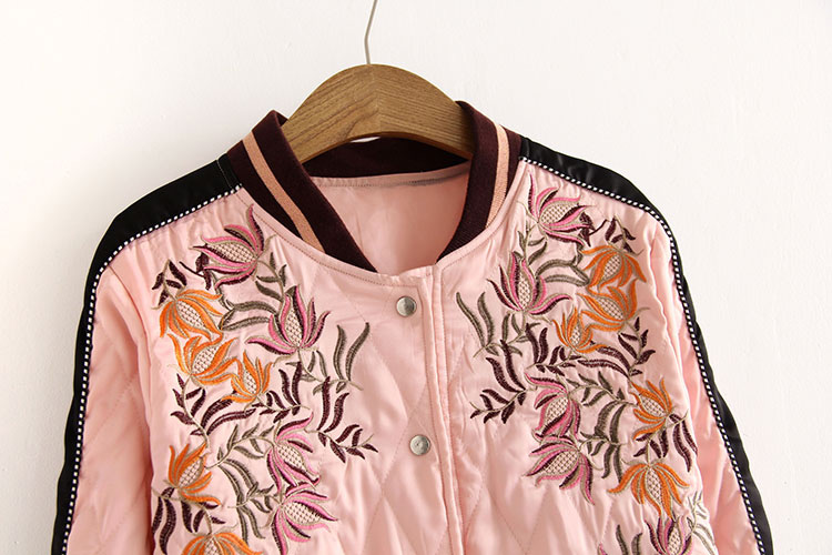Fashion Pink Embroidery Flower Decorated Long Sleeves Coat,Coat-Jacket