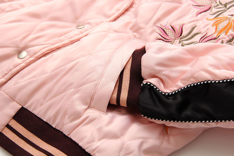 Fashion Pink Embroidery Flower Decorated Long Sleeves Coat,Coat-Jacket