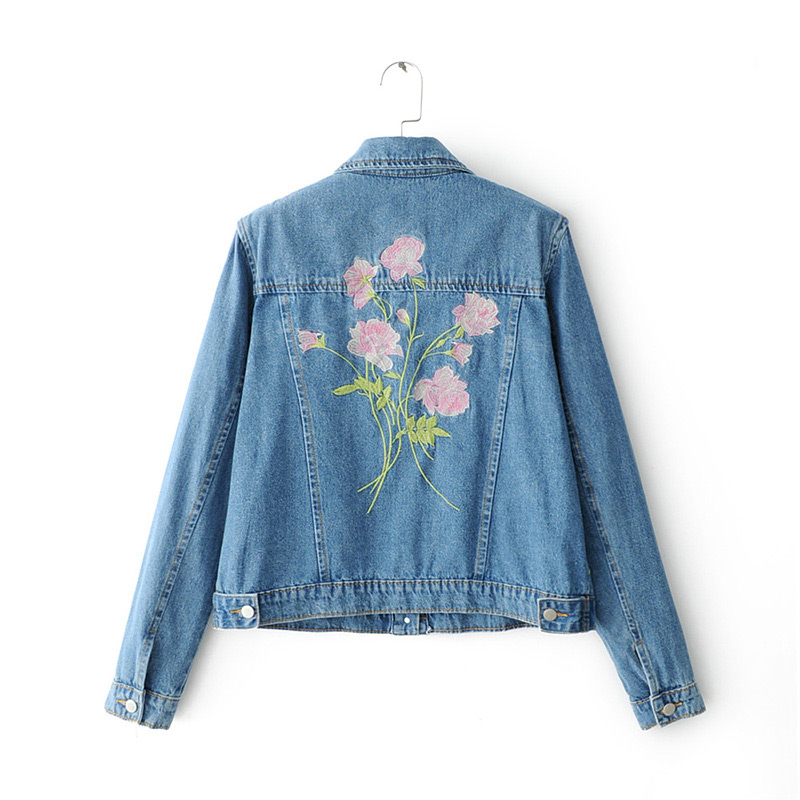 Fashion Blue Embroidery Flower Decorated Long Sleeves Coat,Coat-Jacket
