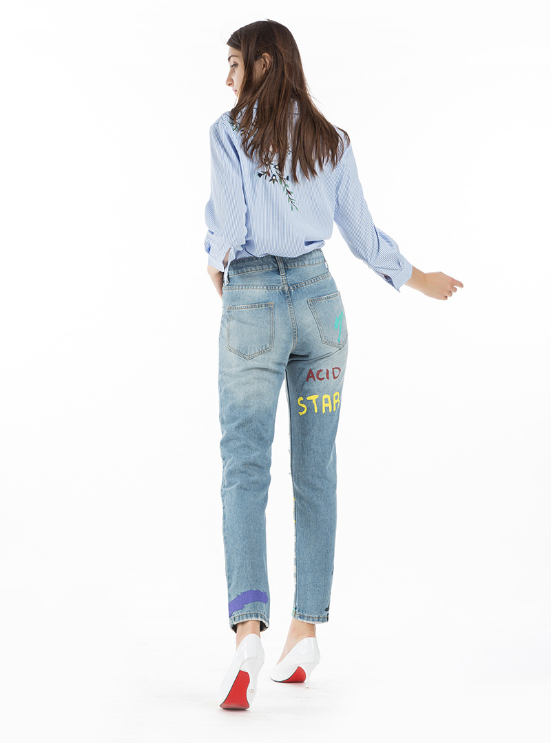 Fashion Blue Cartoon Pattern Decorated Holes Jeans,Pants