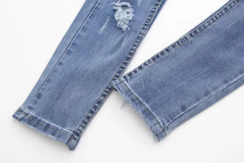 Trendy Blue Embroidered Peony Decorated Simple Jeans,Pants