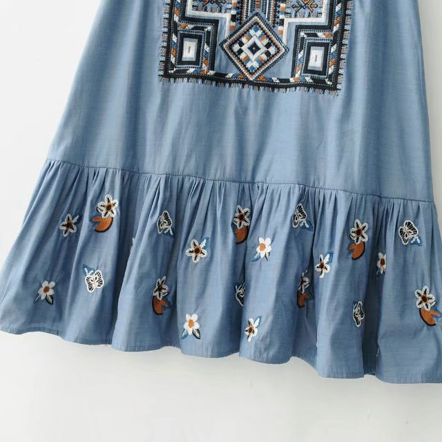 Trendy Blue Flower Pattern Decorated Sleeveless Dress,Long Dress