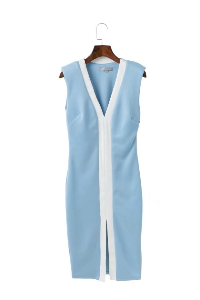 Trendy Apricot V Neckline Design Packing Hip Slim Dress,Long Dress