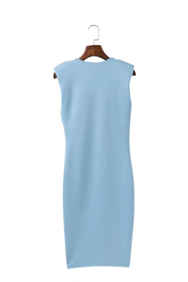 Trendy Light Blue V Neckline Design Packing Hip Slim Dress,Long Dress