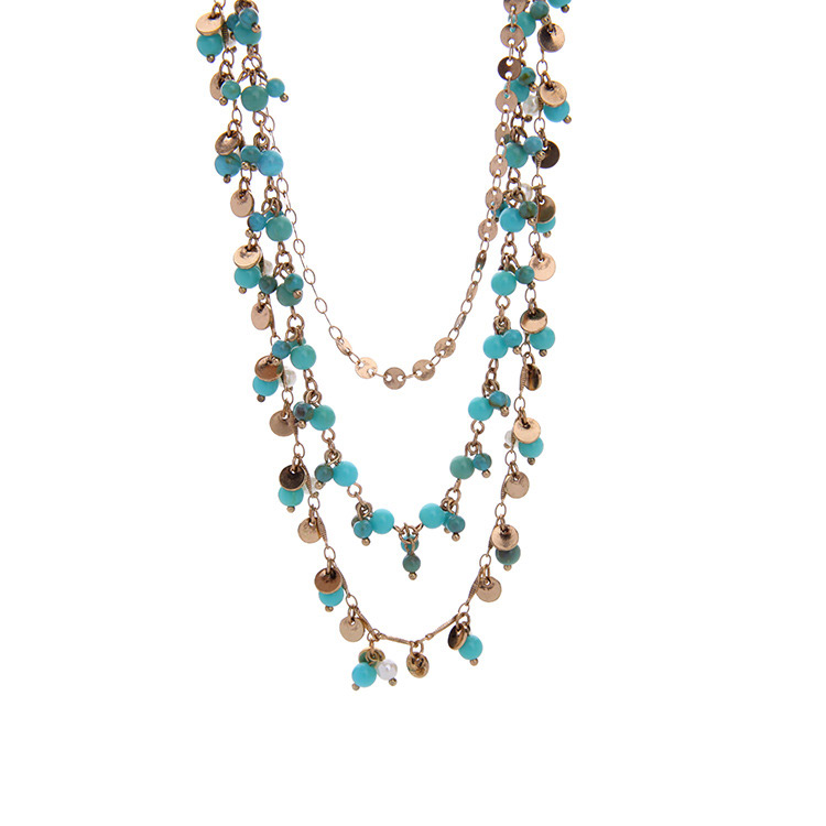 Vintage Antique Gold+blue Sequins&beads Decorated Multi-layer Necklace,Multi Strand Necklaces