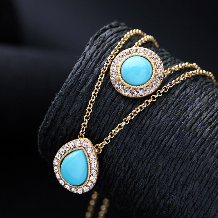 Elegant Gold Color Geometric Shape Diamond Decorated Double Layer Choker,Multi Strand Necklaces