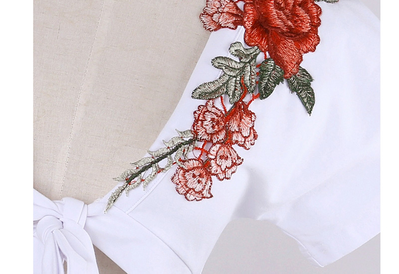 Sexy White Embroidery Flower Decorated Short Sleeves Blouse,SLEEPWEAR & UNDERWEAR