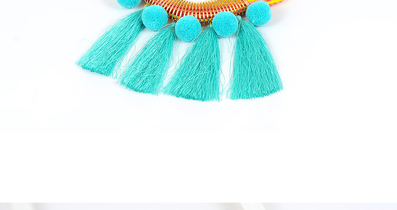 Fashion Blue Tassel&fuzzy Ball Decorated Necklace,Thin Scaves