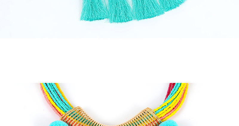 Fashion Blue Tassel&fuzzy Ball Decorated Necklace,Thin Scaves