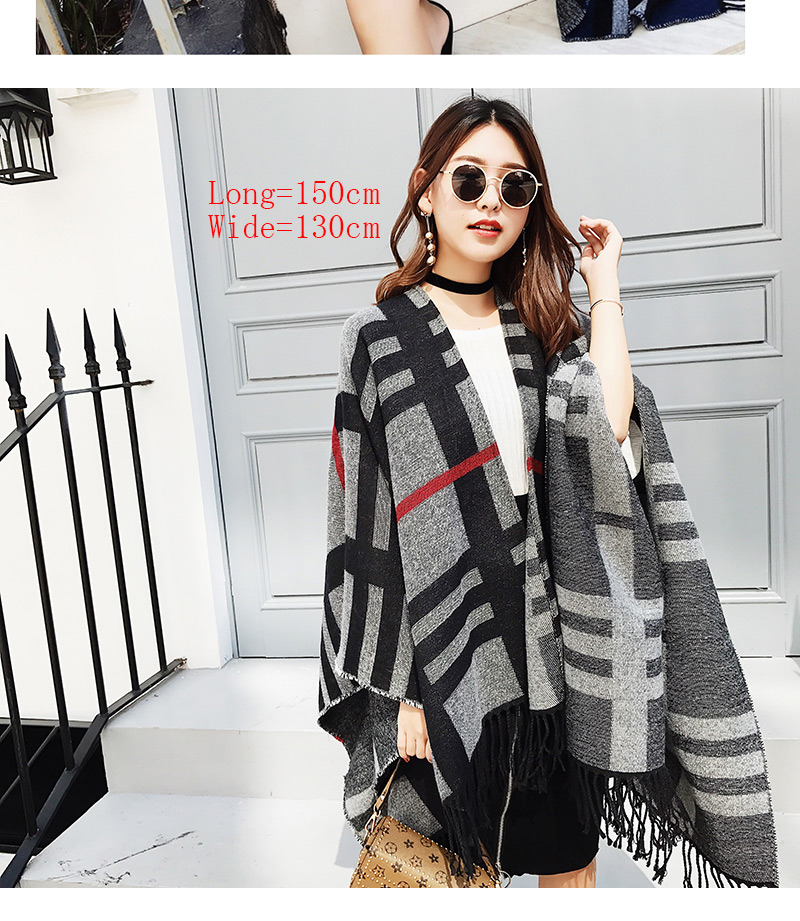 Trendy Gray Grid Pattern Decorated British Style Shawl,knitting Wool Scaves