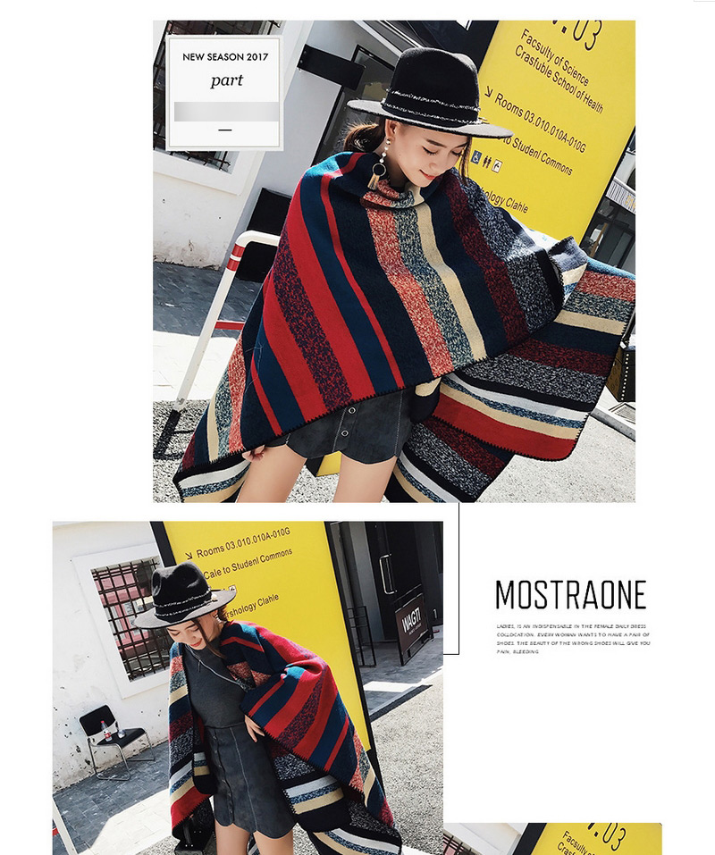 Fashion Red+blue Stripe Pattern Decorated Color Matching Shawl,knitting Wool Scaves
