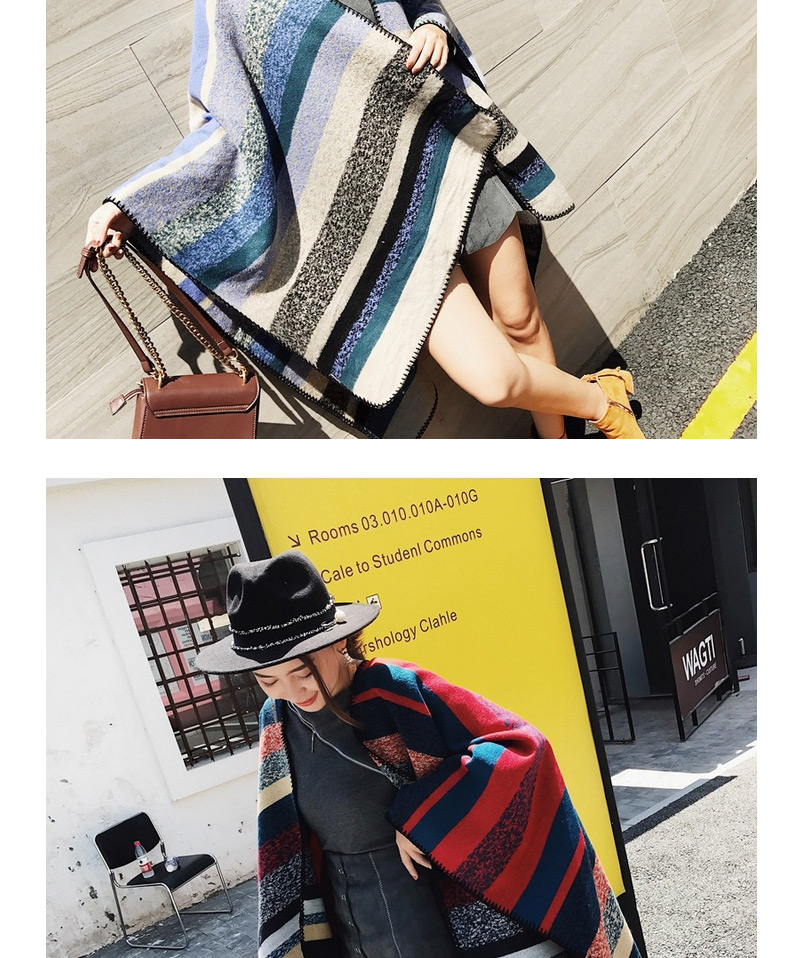 Fashion Red+blue Stripe Pattern Decorated Color Matching Shawl,knitting Wool Scaves