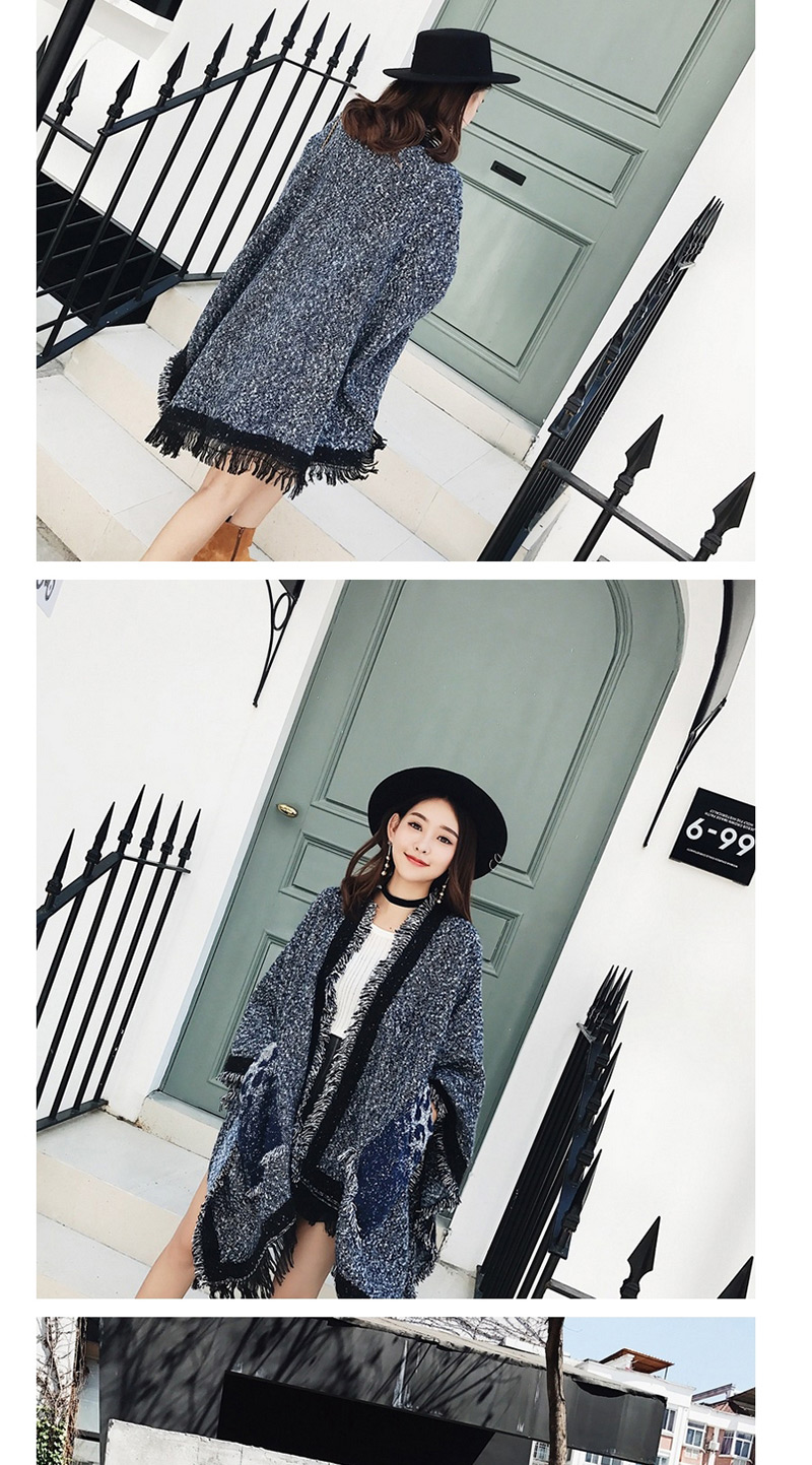 Fashion Navy Tassel Decorated Simple Thicker Shawl,knitting Wool Scaves