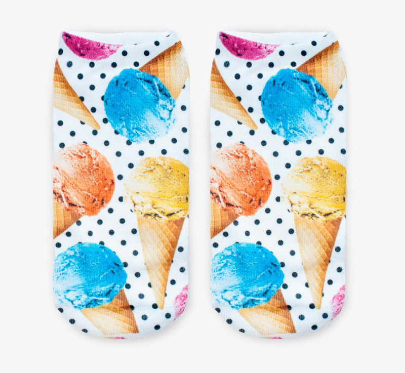 Lovely White Ice Cream Pattern Decorated Ankle Sock,Fashion Socks