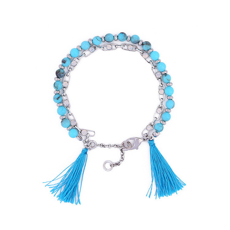 Elegant Blue Beads&tassel Decorated Double Layer Bracelet,Fashion Bracelets