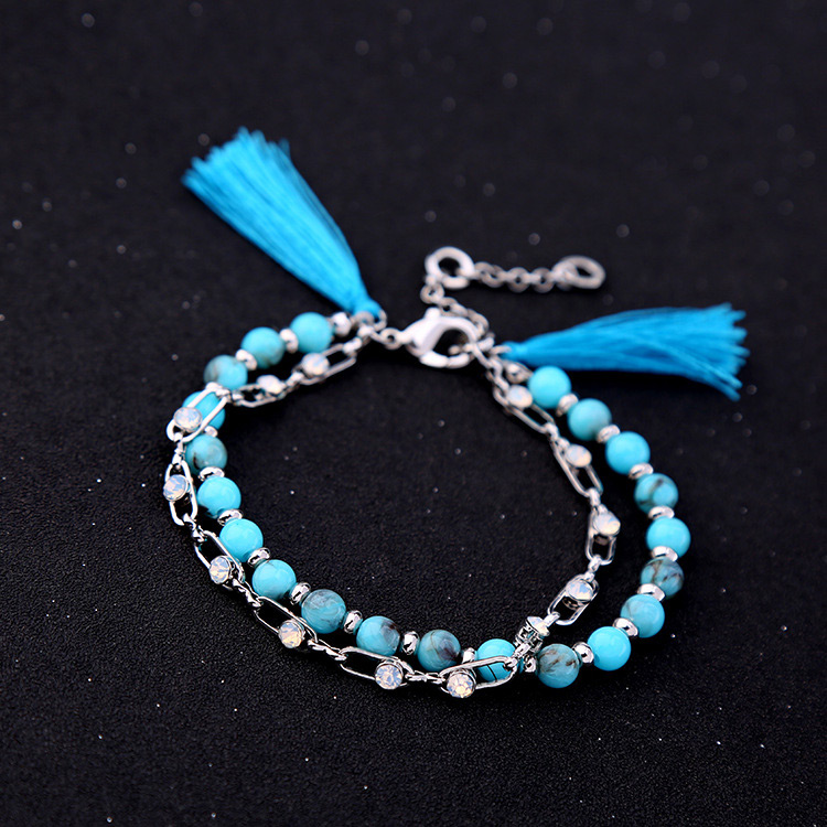 Elegant Blue Beads&tassel Decorated Double Layer Bracelet,Fashion Bracelets