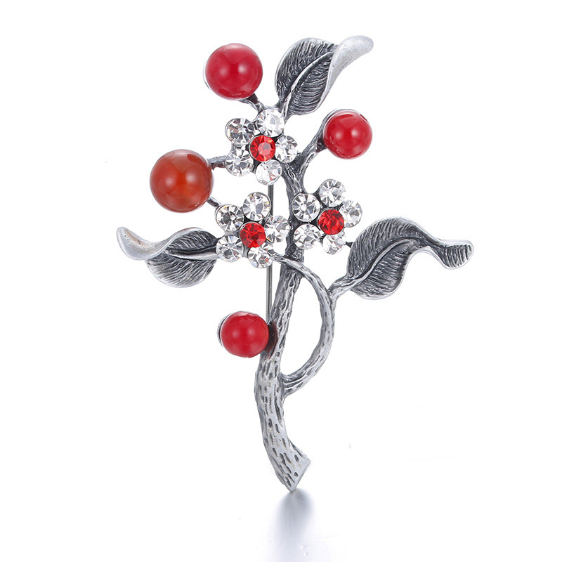 Fashion Red Diamond&pearls Decorated Tree Shape Brooch,Korean Brooches