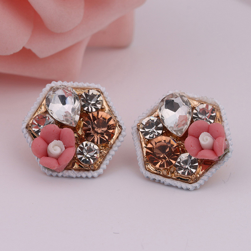Trendy Champagne Flower&diamond Decorated Simple Earrings,Stud Earrings