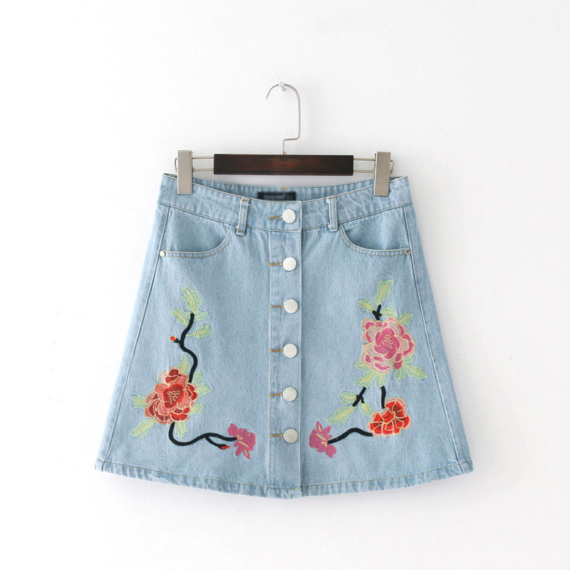 Fashion Blue Flower Decorated Simple Jeans Skirt,Skirts