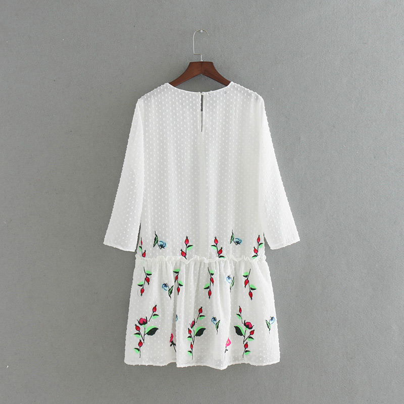 Fashion White Embroidery Flower Decorated Simple Dress,Long Dress