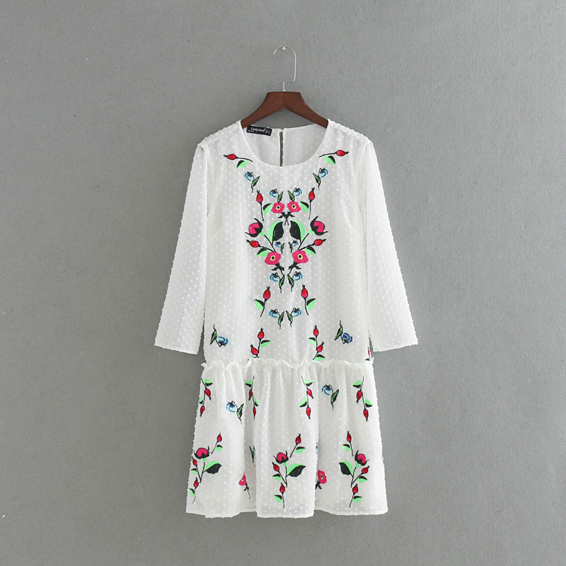 Fashion White Embroidery Flower Decorated Simple Dress,Long Dress