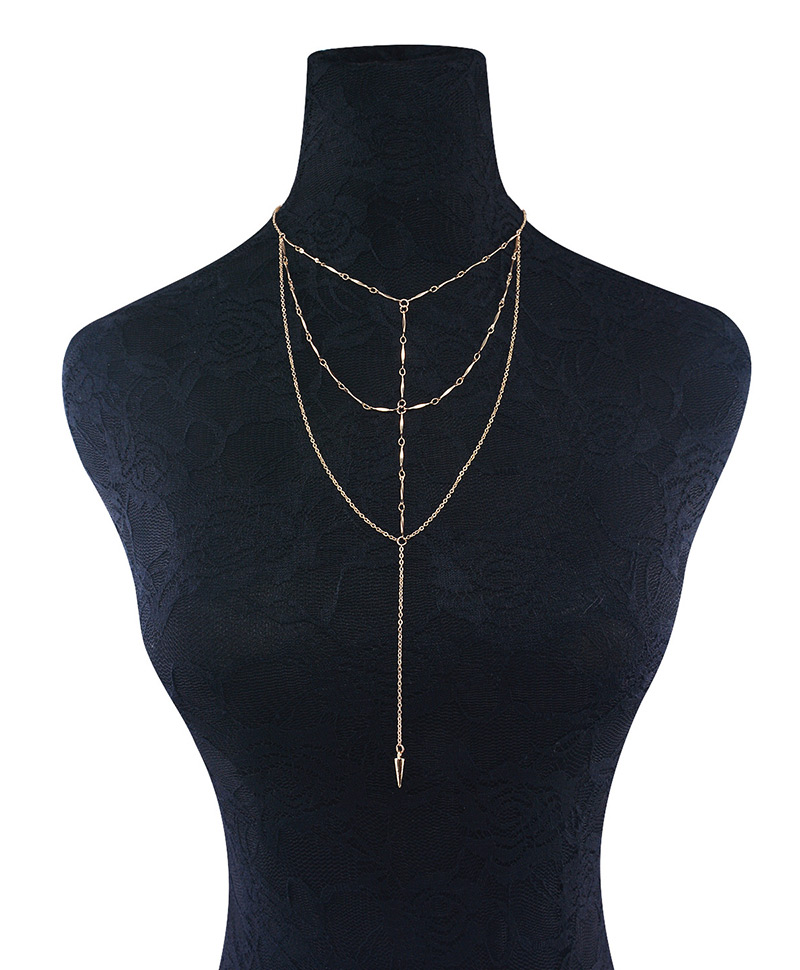Fashion Gold Color Rivet Pendant Decorated Multi-layer Necklace,Multi Strand Necklaces