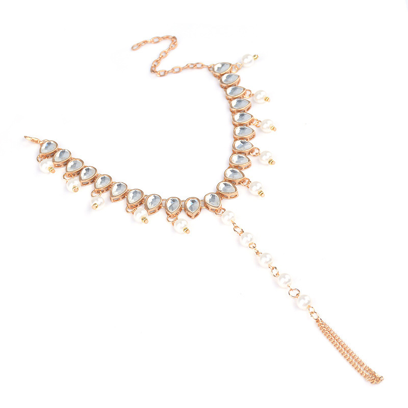 Exaggerated Gold Color Pearls&diamond Decorated Simple Anklet (1pc),Fashion Anklets