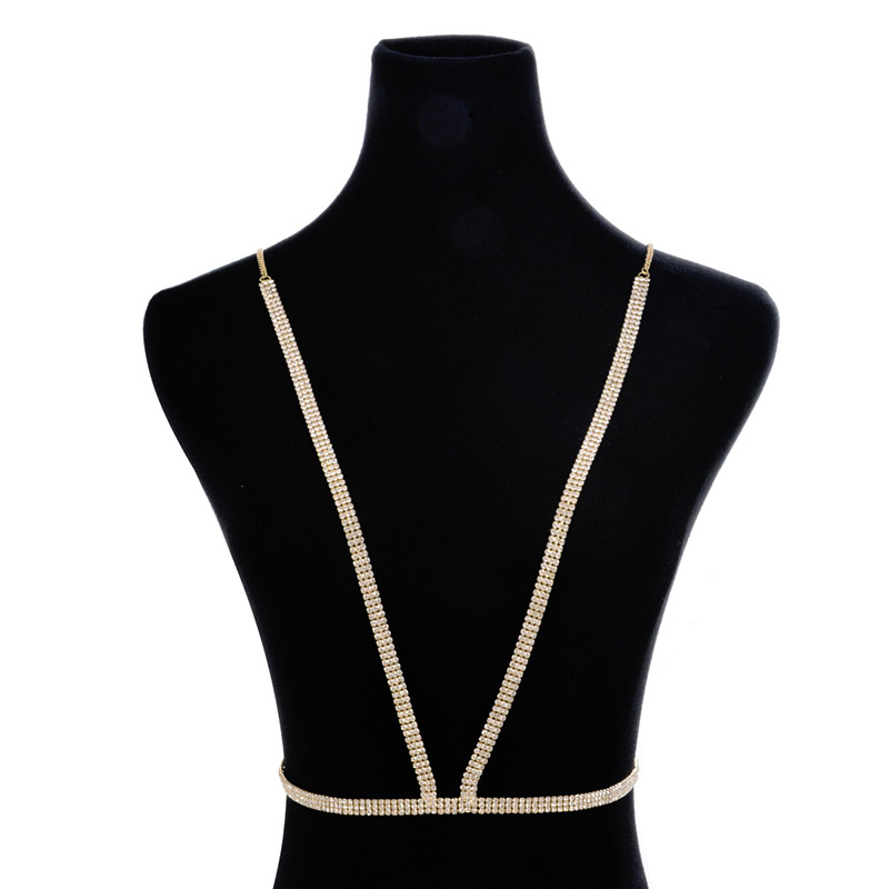 Exaggerated Gold Color Full Diamond Decorated Belt Design Body Chain,Body Piercing Jewelry